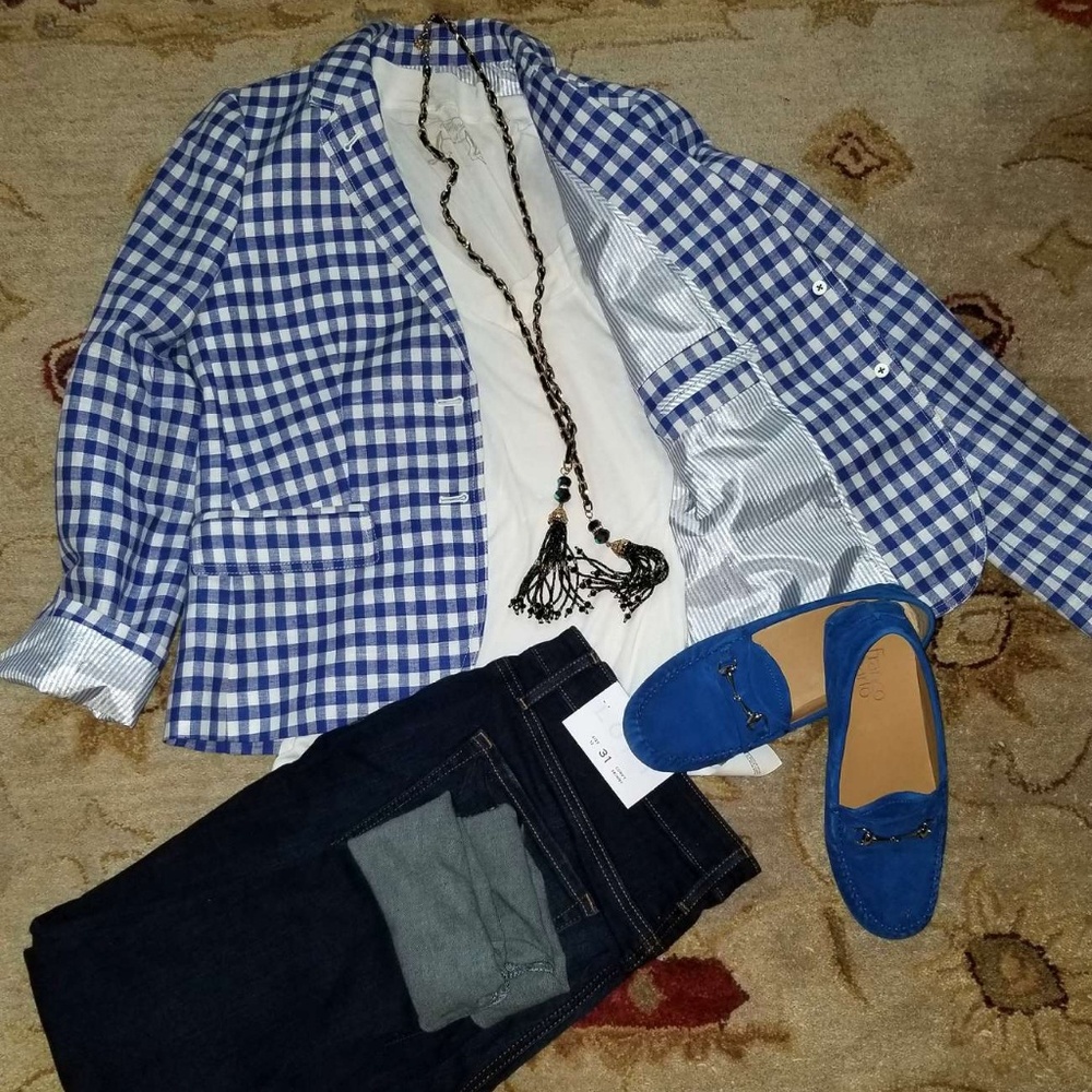 JCrew Gingham Blue Campbell Blazer 4 - Picture 3 of 5